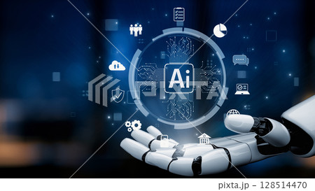 AI Brain Processing Data with Generative Artificial Intelligence Concept. Kernel AI Brain Processing Data with Generative Artificial Intelligence Concept. Kernel 128514470
