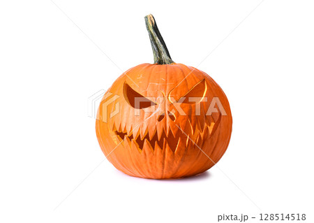 Carved jack-o-lantern halloween pumpkin isolated 128514518