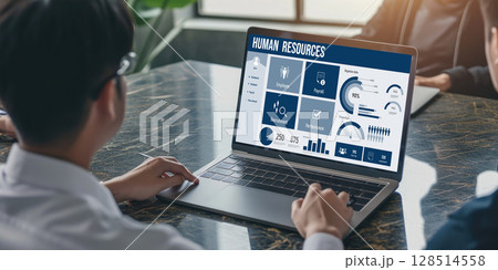 Human resources software on computer screen help employee manage people brisk 128514558
