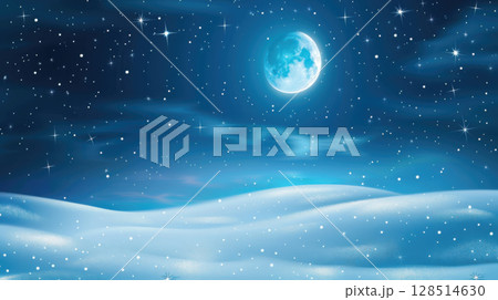 Silent Winter Night: Moonlight Casting Over Snowdrifts, Creating a Beautiful Background for Christmas and New Year 128514630