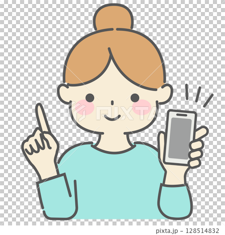 一位女士拿著智慧型手機並解釋 128514832