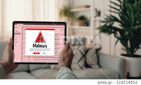 Cyber attack malware alert show computer screen display threat detected brisk 128514852