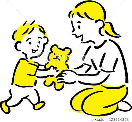 親子でぬいぐるみ遊び 親子でぬいぐるみ遊び 128514898