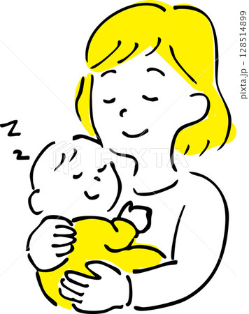 赤ちゃんを抱っこして寝かしつけるお母さん 128514899