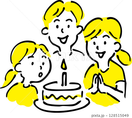 誕生日ケーキを囲む子どもたちのイラスト 128515049