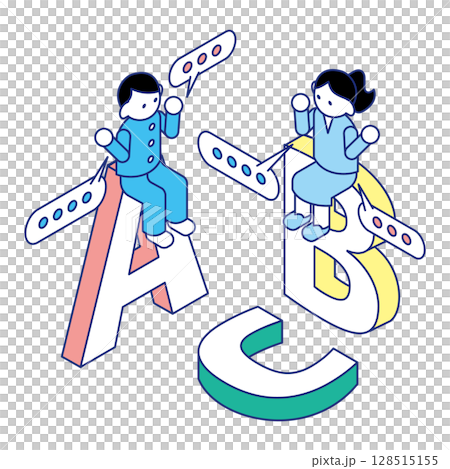 Learning with the alphabet | Isometric illustration of ABC and children's English education 128515155