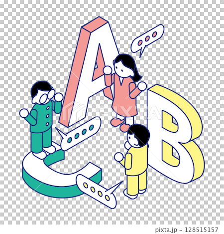 Learning with the alphabet | Isometric illustration of ABC and children's English education 128515157