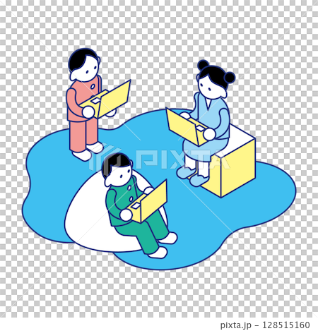 Children's interactive learning | Isometric illustration of a collaborative classroom 128515160