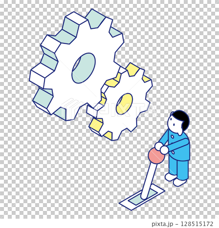 Children learning engineering | Isometric illustration of gears and laptop Children learning engineering | Isometric illustration of gears and laptop 128515172