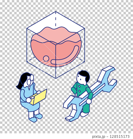 Isometric illustration of educational visuals of children observing, recording and preparing experimental subjects Isometric illustration of educational visuals of children observing, recording and preparing experimental subjects 128515173