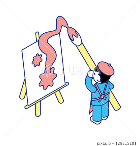 キャンバスに絵を描く子どものアート教育のアイソメイラスト 128515181
