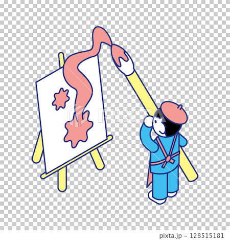 キャンバスに絵を描く子どものアート教育のアイソメイラスト 128515181