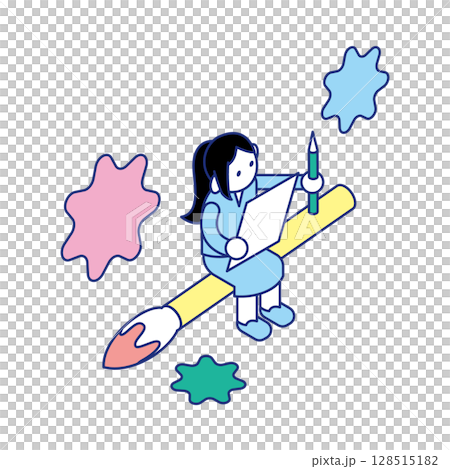 キャンバスに絵を描く子どものアート教育のアイソメイラスト キャンバスに絵を描く子どものアート教育のアイソメイラスト 128515182