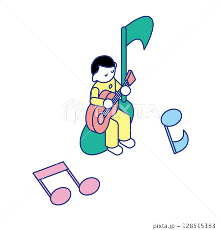 音符の中で自由に演奏する子ども｜音楽表現の教育アイソメイラスト 128515183