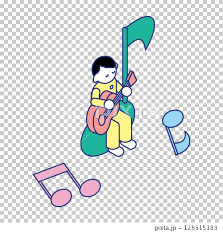 音符の中で自由に演奏する子ども｜音楽表現の教育アイソメイラスト 128515183