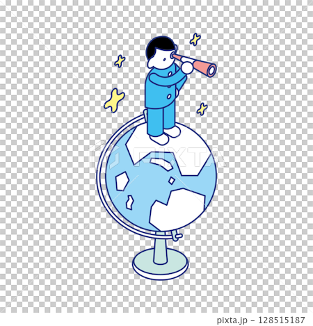 Educational isometric illustration of children standing on a globe and observing, investigating, and considering Educational isometric illustration of children standing on a globe and observing, investigating, and considering 128515187