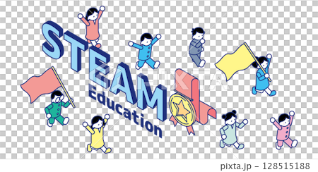 Isometric illustrations showing STEAM (Science, Technology, Engineering, Arts, Mathematics) elements Isometric illustrations showing STEAM (Science, Technology, Engineering, Arts, Mathematics) elements 128515188