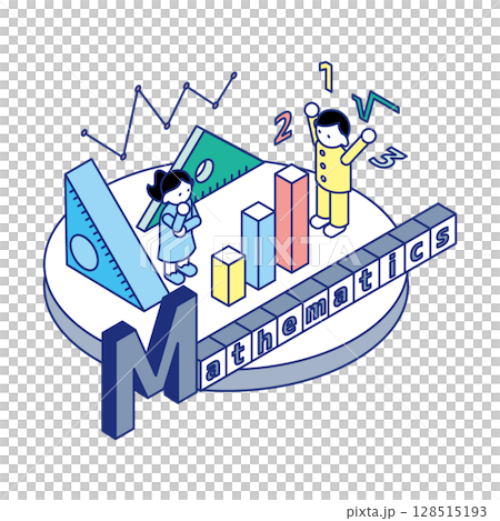 算数・数学を楽しく学ぶSTEAM教育ビジュアルのアイソメイラスト 128515193