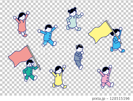 孩子們精力充沛地跑來跑去的等距插圖 128515196