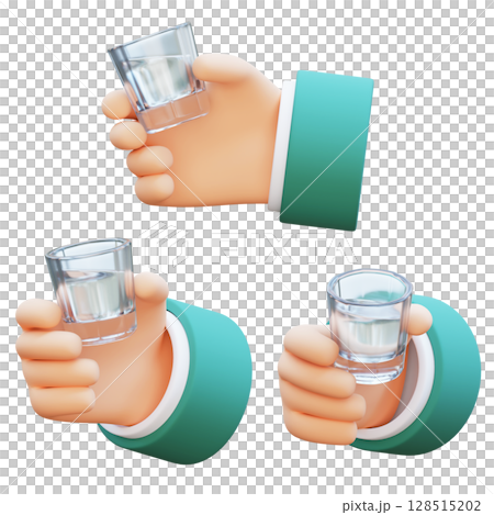 Hand holding a glass of soju cartoon style 3D graphic 128515202
