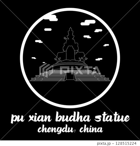 Circle Icon Pu Xian Budha Statue. Vector illustration 128515224
