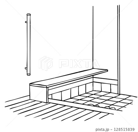 玄関の手摺付きベンチ_線画 玄関の手摺付きベンチ_線画 128515839
