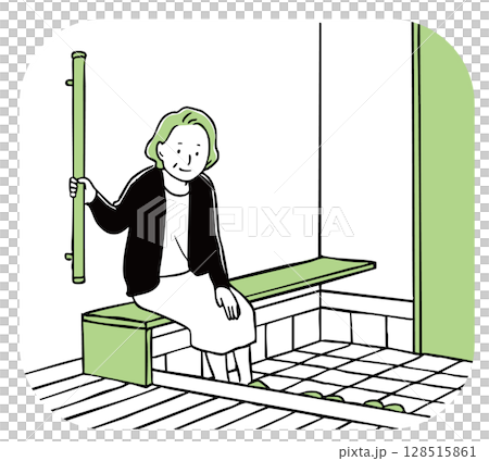 玄関の手摺付きベンチ 128515861