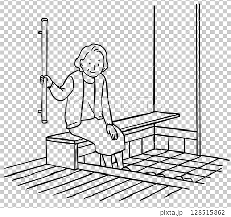 玄関の手摺付きベンチ 128515862