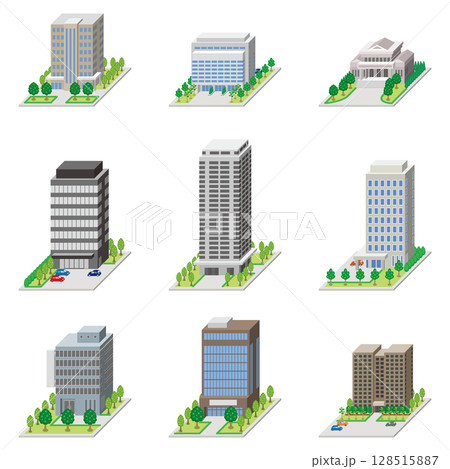 建物の立体的なイラスト. 建物の立体的なイラスト. 128515887