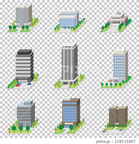 建物の立体的なイラスト. 建物の立体的なイラスト. 128515887