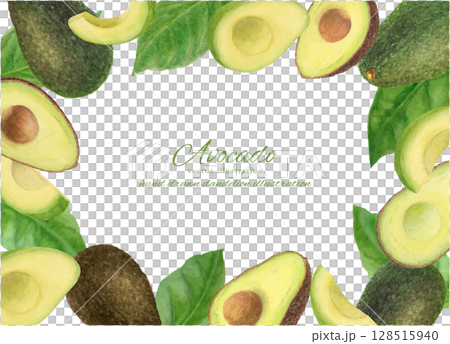 用水彩切酪梨矢量插圖裝飾的框架背景 128515940