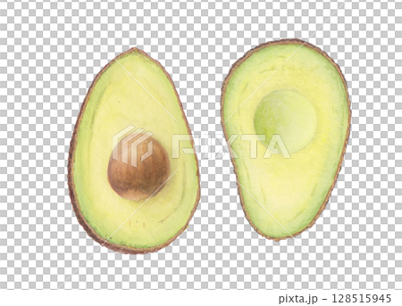 Watercolor cartoon of avocado cut in half Watercolor cartoon of avocado cut in half 128515945