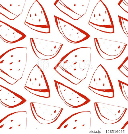 Simple watermelon slice seamless pattern in red on clean white background in fun playful sketchy style Simple watermelon slice seamless pattern in red on clean white background in fun playful sketchy style 128516065