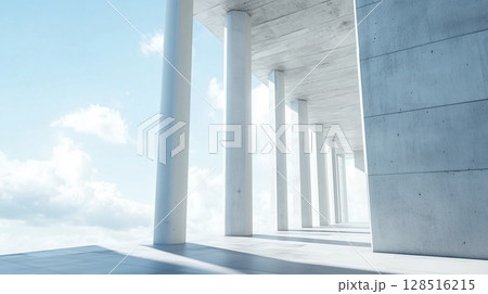 Architecture white cement wall high exterior modern building with blue sky 128516215