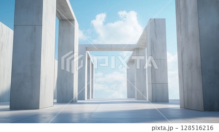 Architecture white cement wall high exterior modern building with blue sky 128516216