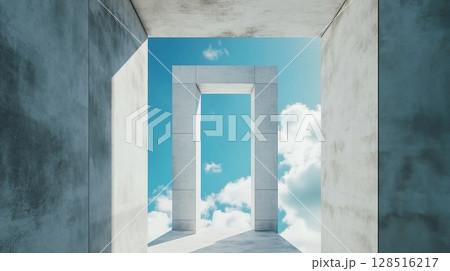 Architecture white cement wall high exterior modern building with blue sky 128516217