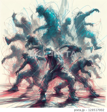 Dynamic Abstract Dancers in Energetic Urban Motion in Electric Ink Explosion with Generative AI. Dynamic Abstract Dancers in Energetic Urban Motion in Electric Ink Explosion with Generative AI. 128517002