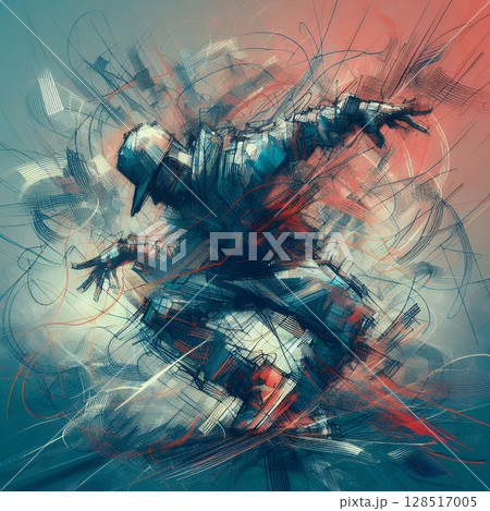 Dynamic Abstract Dancers in Energetic Urban Motion in Electric Ink Explosion with Generative AI. 128517005