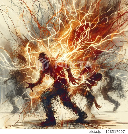 Dynamic Abstract Dancers in Energetic Urban Motion in Electric Ink Explosion with Generative AI. 128517007