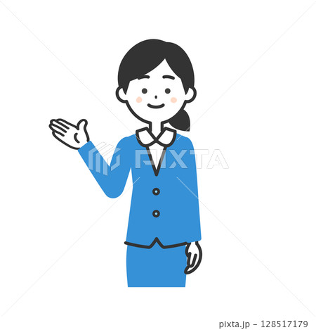 手で示すスーツ姿の女性イラスト 128517179