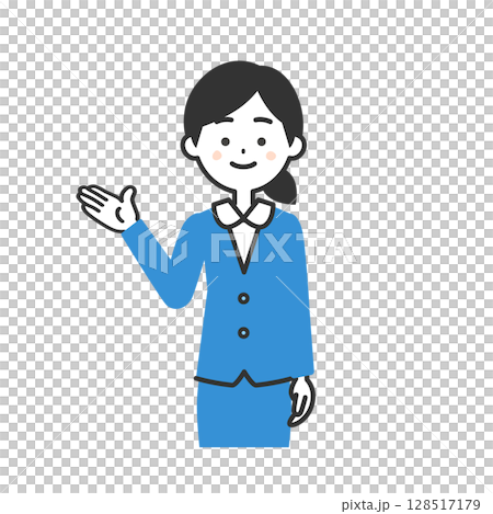 手で示すスーツ姿の女性イラスト 128517179