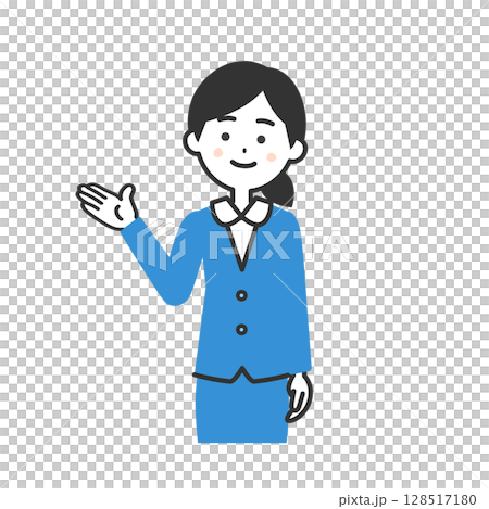 手で示すスーツ姿の女性イラスト 128517180