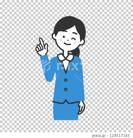 指を指してウインクするスーツ姿の女性イラスト 128517183