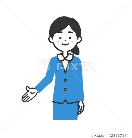 手で下のほうを指すスーツ姿の女性イラスト 128517184