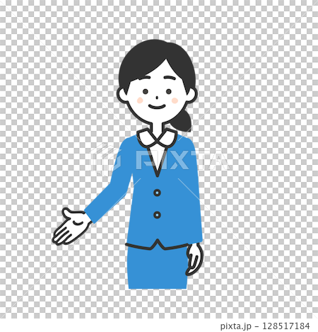 手で下のほうを指すスーツ姿の女性イラスト 128517184