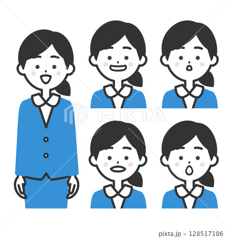 スーツ姿の女性あいうえおの口の形イラスト 128517186