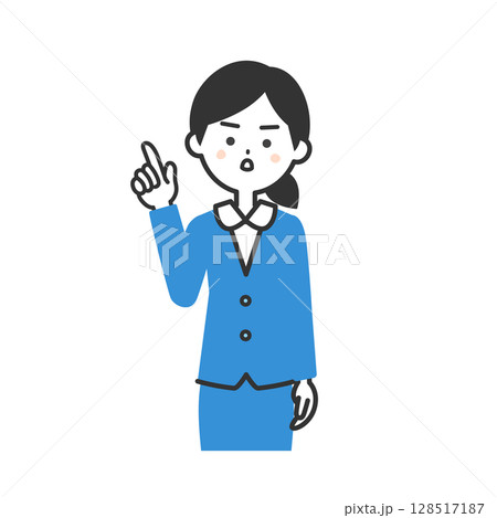 指を指して真剣な顔をするスーツ姿の女性イラスト 指を指して真剣な顔をするスーツ姿の女性イラスト 128517187