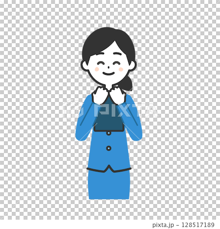 Illustration of a woman in a suit smiling while holding documents 128517189