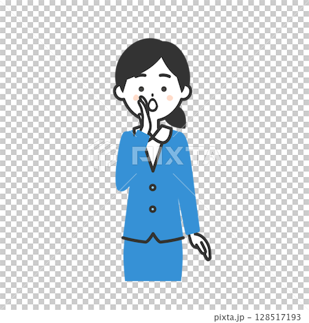 一位身穿西裝的女士用一隻手摀住嘴大聲喊叫的插圖 128517193