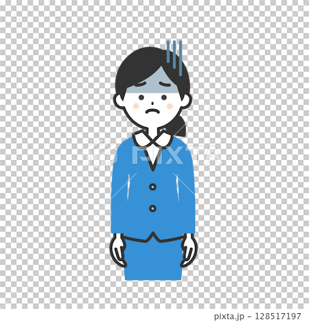 暗い表情のスーツ姿の女性イラスト 128517197